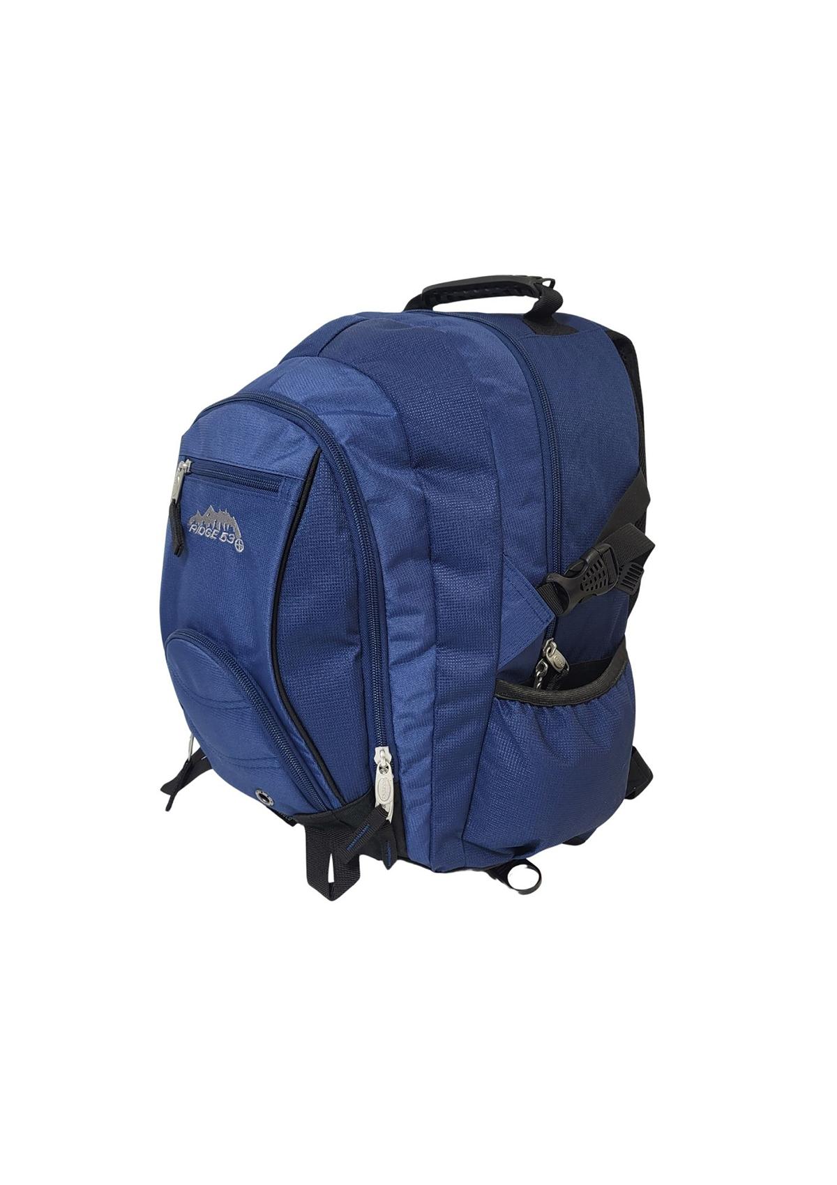 Ridge53 Bolton Backpack Navy O/S Nylon Waterproof Rain Cover Triple Stitched Padded Shoulder Straps AirChannel Lumbar Support Durable Handle Interior Organiser Pockets Water Bottle Side Pockets