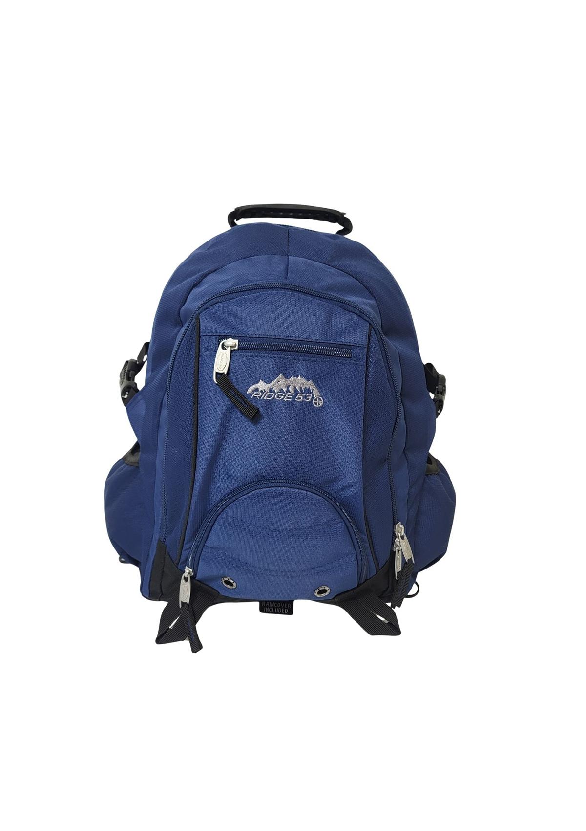 Ridge53 Bolton Backpack Navy O/S Nylon Waterproof Rain Cover Triple Stitched Padded Shoulder Straps AirChannel Lumbar Support Durable Handle Interior Organiser Pockets Water Bottle Side Pockets