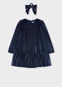 Mayoral girls navy velvet dress with hair tie 4930