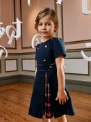 Patachou Girls navy dress with tartan detail image