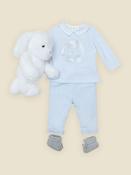 Patachou baby boy light blue set with front bunny design image