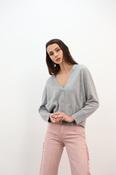ESTHEME GREY V-NECK SPARKLE CARDIGAN JF6W15C 226