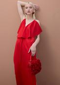 LOLA CASADEMUNT MITE RED RUFFLED V-NECK DRESS MS2616023 126 image