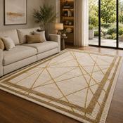 Glitz Art Deco Gold &amp; Cream Abstract Contemporary Rug image