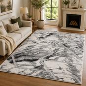 Handmade Bianco Grey &amp; Silver Marble Contemporary Rug image