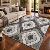 Luxus Teardrop Grey &amp; Charcoal Contemporary Plush Shaggy Rug image