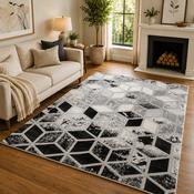 Handmade Bianco Dark Black & Silver Modern Contemporary Rug