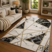 Handmade Bianco Black White &amp; Gold Modern Contemporary Rug image