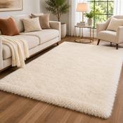 Handmade Mayfair White &amp; ivory Plush Contemporary Shaggy Rug image