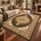 Classique Medallion Dark Green &amp; Gold Vintage Oriental Rug