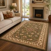 Hand Made Sherbourne Green &amp; Beige Classic Vintage Rug