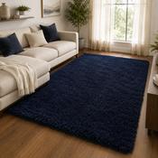 Handmade Mayfair Navy Plush Contemporary Shaggy Rug image