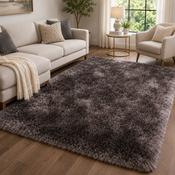 Handmade Mayfair Chocolate &amp; Charcoal Plush Contemporary Shaggy Rug image