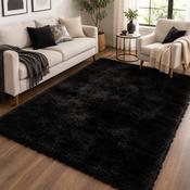 Handmade Mayfair Black Plush Contemporary Shaggy Rug image