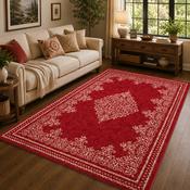 Traditional Poly Douglas Red &amp; White Bohemian Vintage Rug