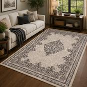 Traditional Poly Douglas Cream &amp; Black Bohemian Vintage Rug
