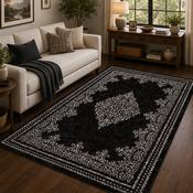 Traditional Poly Douglas Black &amp; Grey Bohemian Vintage Rug image