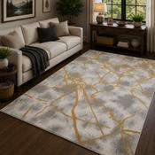 Balletto Silver &amp; Gold Marble Modern Contemporary Rug image