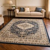 Aziza Medallion Navy &amp; Beige Colour Vintage Oriental Rug