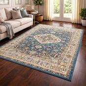 Aziza Medallion Blue &amp; Brown Vintage Oriental Rug