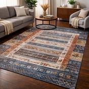 Verdi Tableau Midnight Blue &amp; Orange Patchwork Bohemian Rug