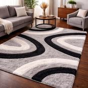 Luxus Ripple 3D Grey &amp; White Contemporary Plush Shaggy Rug