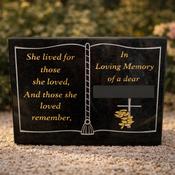 Personalised Sand Blasted Granite Grave Plaque  - Book With Cross &amp; Rose