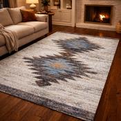Verdi Double Diamond  Beige &amp; Blue Bohemian Rug
