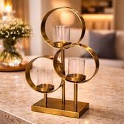 Antique Brass Triple Ring Pillar Candleholder image
