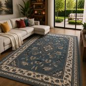 Hand Made Sherbourne Blue &amp; Cream Classic Vintage Rug