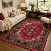 Traditional Poly Lancashire Red &amp; White Classic Vintage Rug