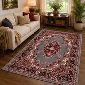 Traditional Poly Lancashire Red &amp; Grey Classic Vintage Rug image
