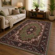 Traditional Poly Lancashire Green &amp; Red Classic Vintage Rug
