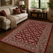 Traditional Poly Esta Red &amp; White Bohemian Vintage Rug