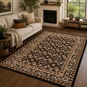 Traditional Poly Esta Black &amp; Gold Bohemian Vintage Rug