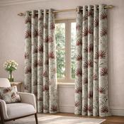 Daisy Polar Red/Light Green Fleece Interlined Ready Made Curtain | Floral Pattern image