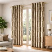 Alpine Sand &amp; Beige Interlined Eyelet Ready Made Curtains | Abstract Pattern image