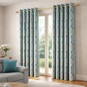 Alpine Blue &amp; Grey Interlined Eyelet Ready Made Curtains | Abstract Pattern image