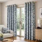 Festival Blue/Navy Interlined Ready Made Curtains | Abstract Pattern image