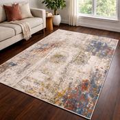 Verdi Crosshatch Beige &amp; Blue Modern Abstract Pattern Rug