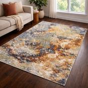 Verdi Glow Gray &amp; Orange Contemporary Marble Style Rug