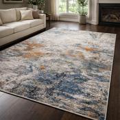 Verdi Fresco Beige &amp; Midnight Blue Contemporary Abstract Pattern Rug