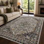 Aziza Medallion Beige &amp; Brown Vintage Oriental Rug