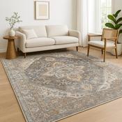 Verdi Rosette Cream &amp; Charcoal Vintage Rug image