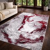 Boutique Vivid Red &amp; Silver Contemporary Marble Pattern Rug
