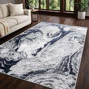 Boutique Vivid  Midnight Blue &amp; Silver Marble Pattern Rug