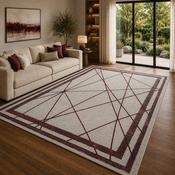 Glitz Art Deco Silver &amp; Maroon Abstract Contemporary Rug image