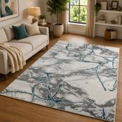 Handmade Bianco Silver &amp; Teal Modern Contemporary Rug image