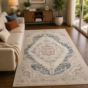Urco Nova Loki Cream &amp; Blue Bohemian Vintage Rug