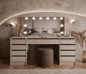 Glamour Vanity Table Double with Hollywood Mirror "Cashmere" Gloss image